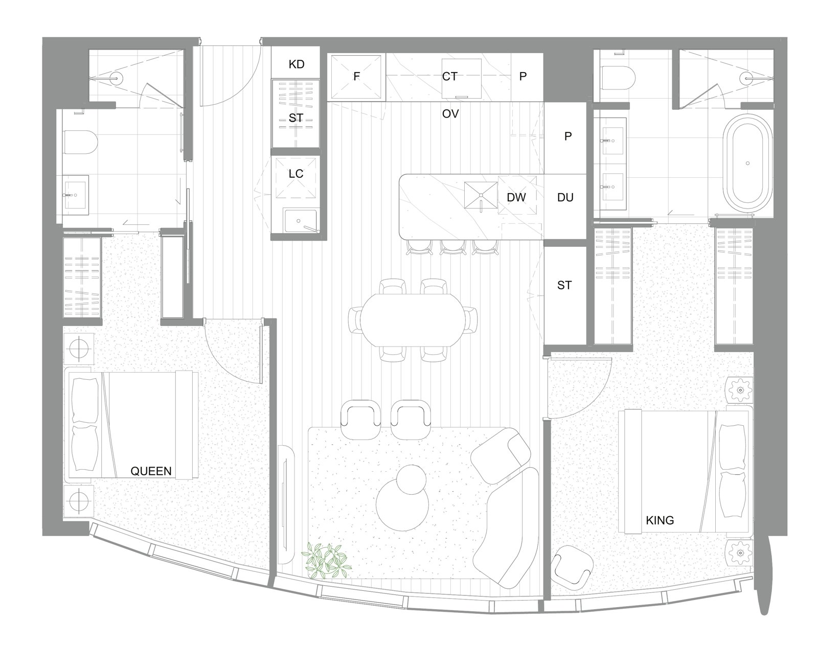 Floor plan of the C03.1 two-bedroom residence at THE ONE